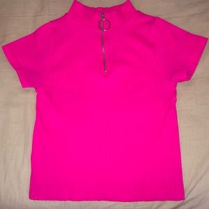 Bright Pink rib-knitted shirt